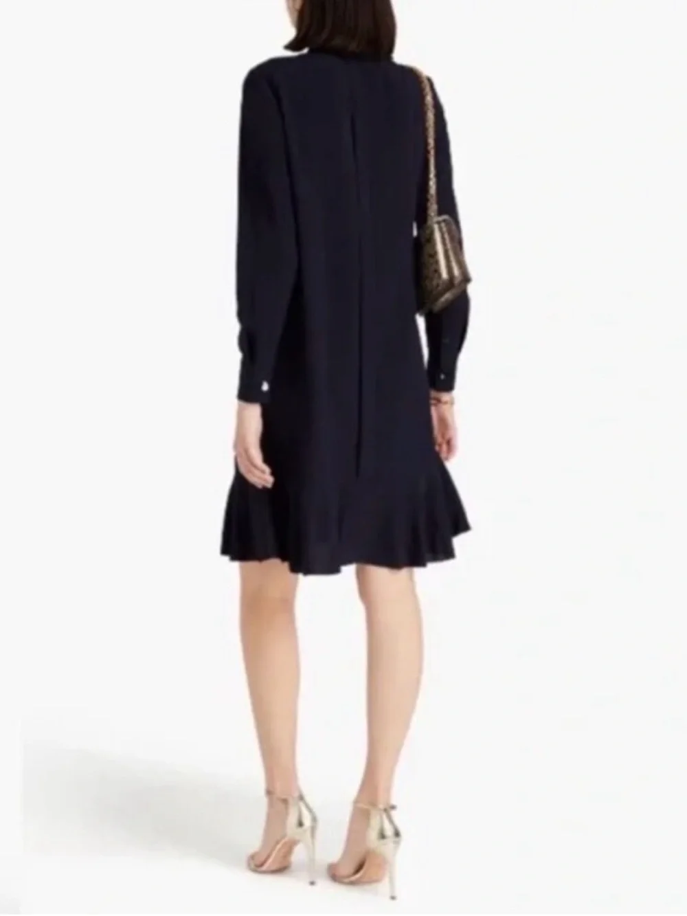 Tory Burch Jane Navy Ruffled Crepe de Chine Dress Size 6 - Picture 11 of 11